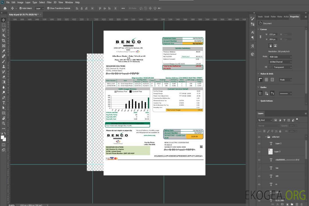 États-Unis Minnesota Benco Elecric modèle de facture de services publics d'entreprise facile à remplir aux formats Word et PDF template